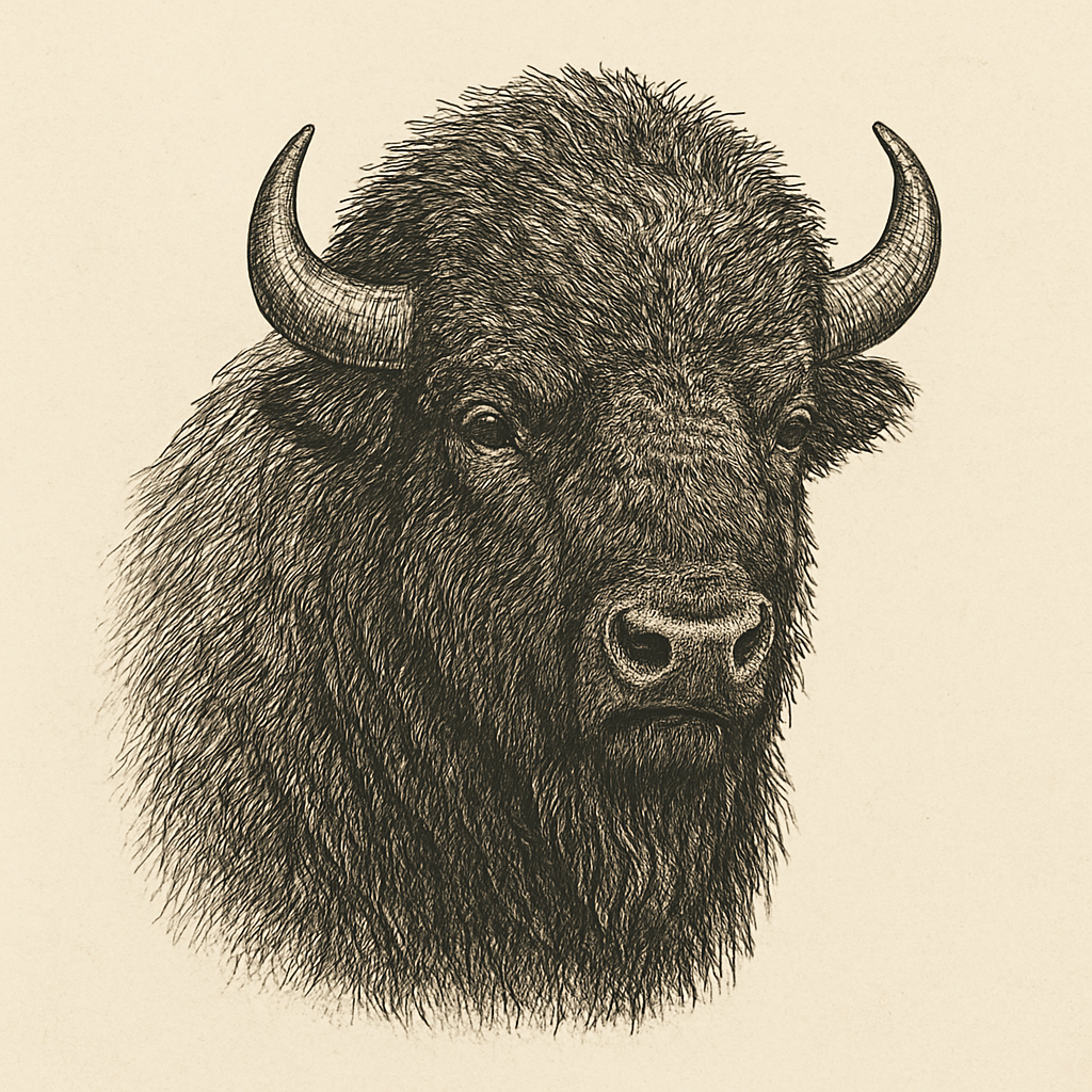 Engraved illustration of an American bison